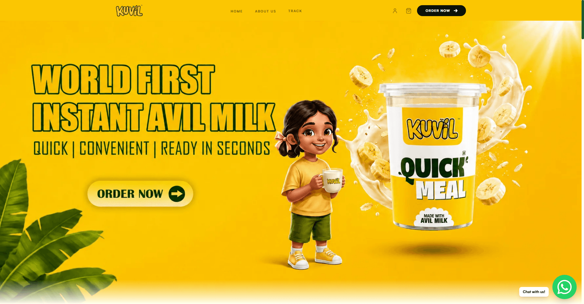Kuvil homepage hero with product shot and mascot illustration